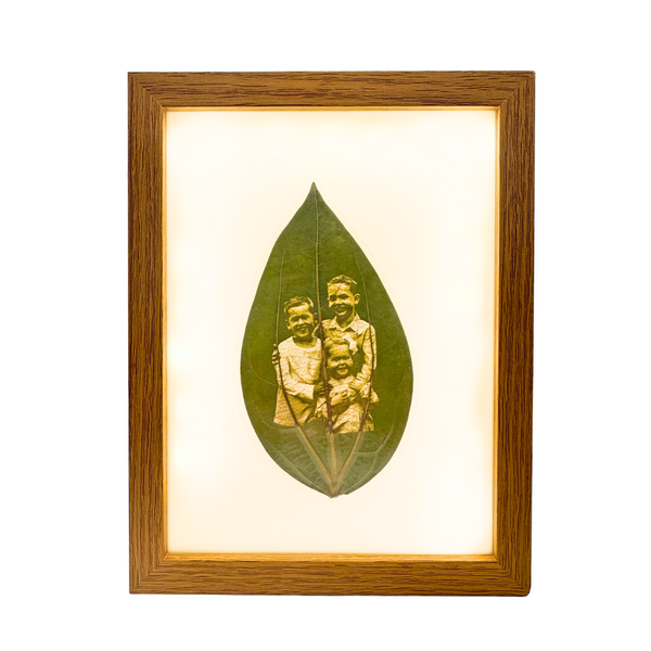 LED Framed Custom Leaf Engraving Gift – Real Leaf Photo Art with Adjustable Light