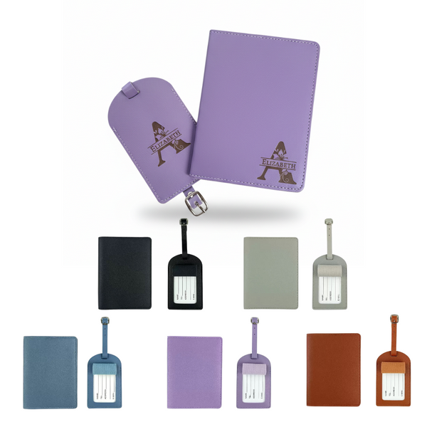 Personalized Leather Travel Set: Custom Engraved Passport Cover & Luggage Tag Bundle