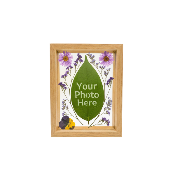 Custom Photo Leaf Art: Personalized Engraved Frame with Dried Flowers