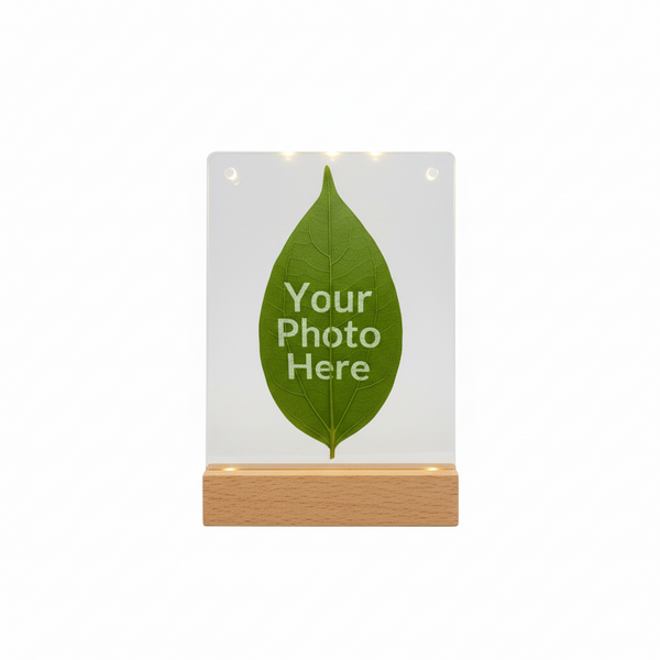 Custom Photo Leaf Engraving: Framed Real Leaf Art with Dried Flowers & LED Light