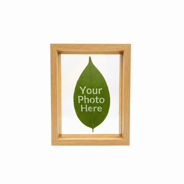 Custom Photo Leaf Art: Personalized Engraved Gift in Classic Wooden Frame