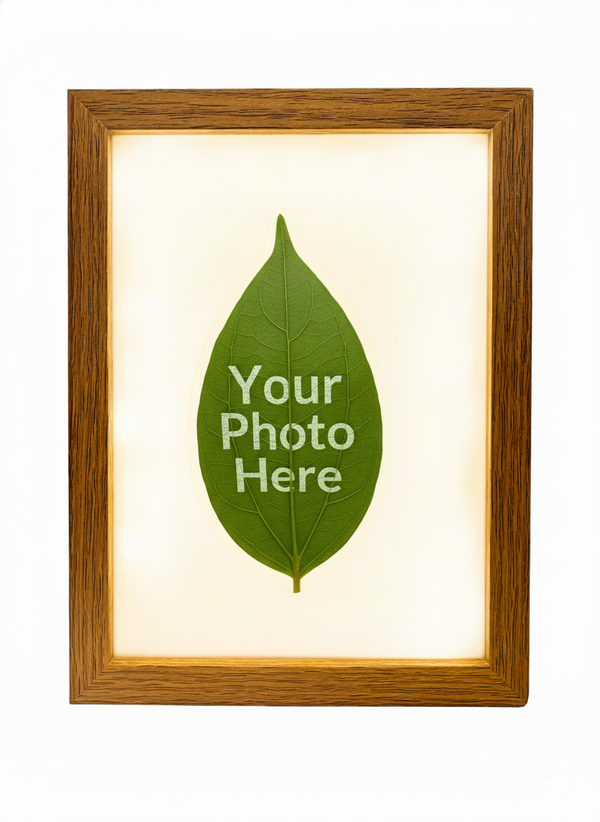 LED Framed Leaf Photo Art: Personalized Engraved Gift with Adjustable Light