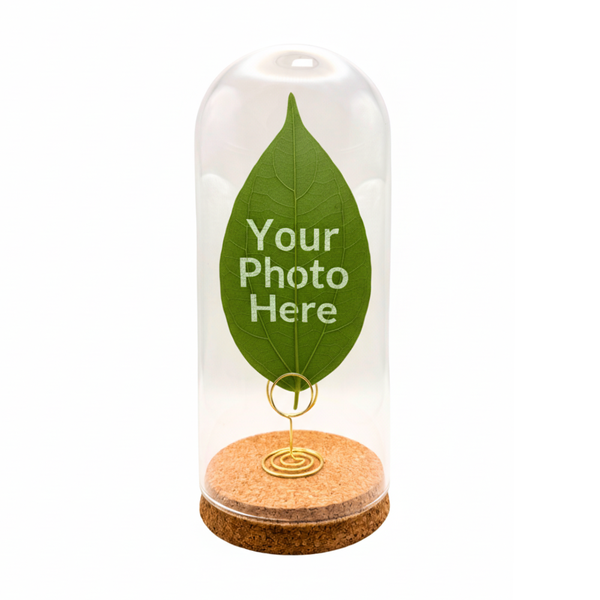 Custom Leaf Photo Art: Personalized Engraved Glass Dome Memorial Gift