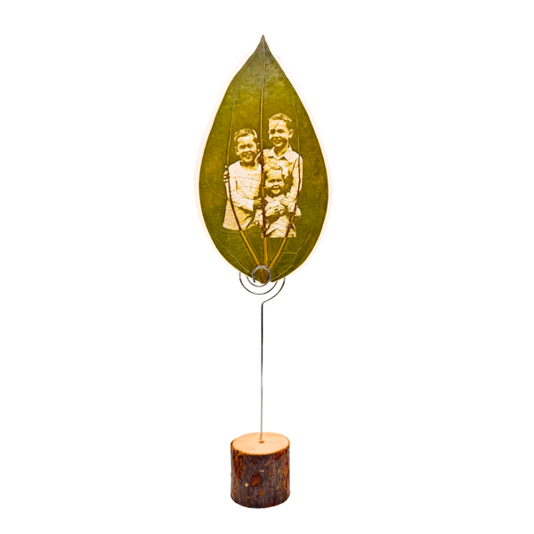 Standing Custom Leaf Engraving Gift – Real Leaf Photo Art on Wooden Base Display