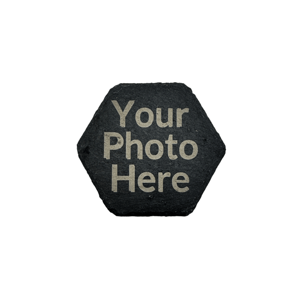 Personalized Hexagon Slate Coasters: Custom Engraved Stone Gift for Housewarmings - Memo Prints