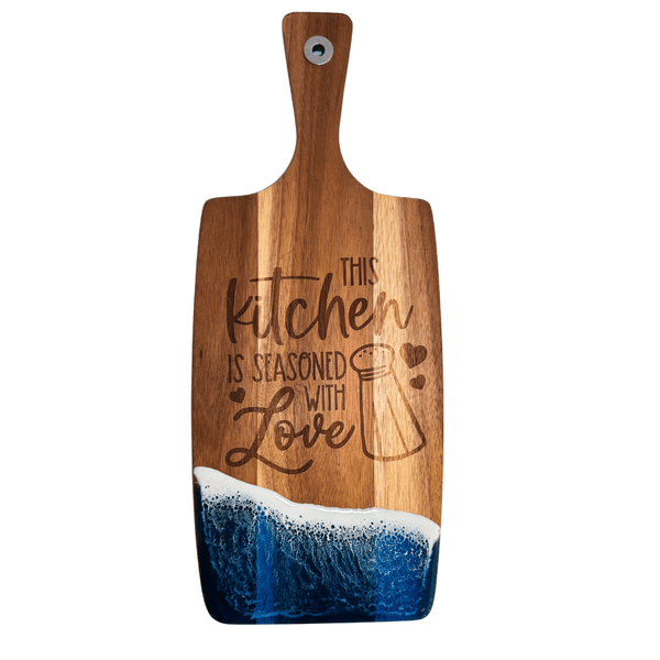 Personalized Wedding Charcuterie Board: Engraved Ocean Resin & Acacia Wood Gift - Memo Prints